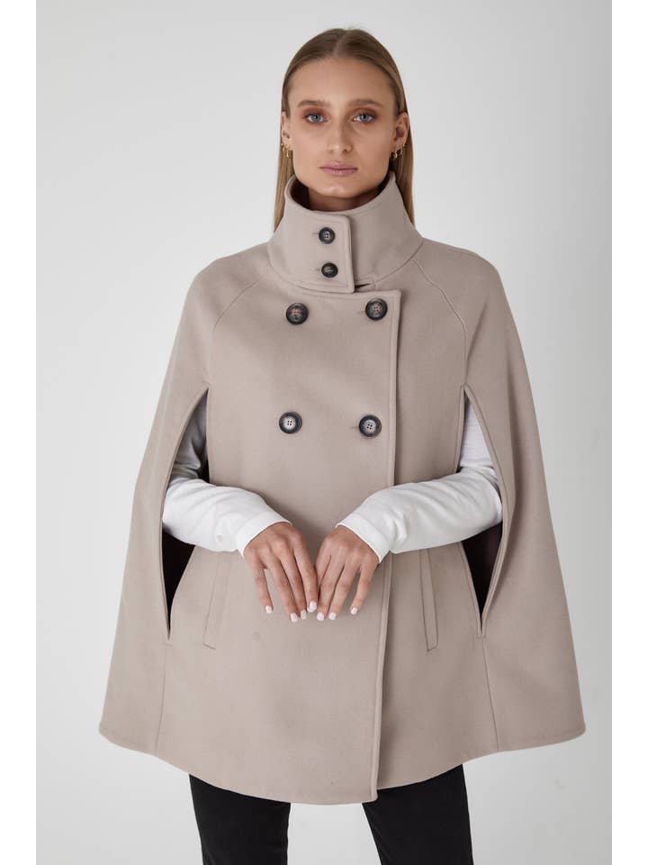 Allora - Wholesale Coat – Women’s - Heritage Double-Breasted Wool Cashmere Cape Coat - Bisque7