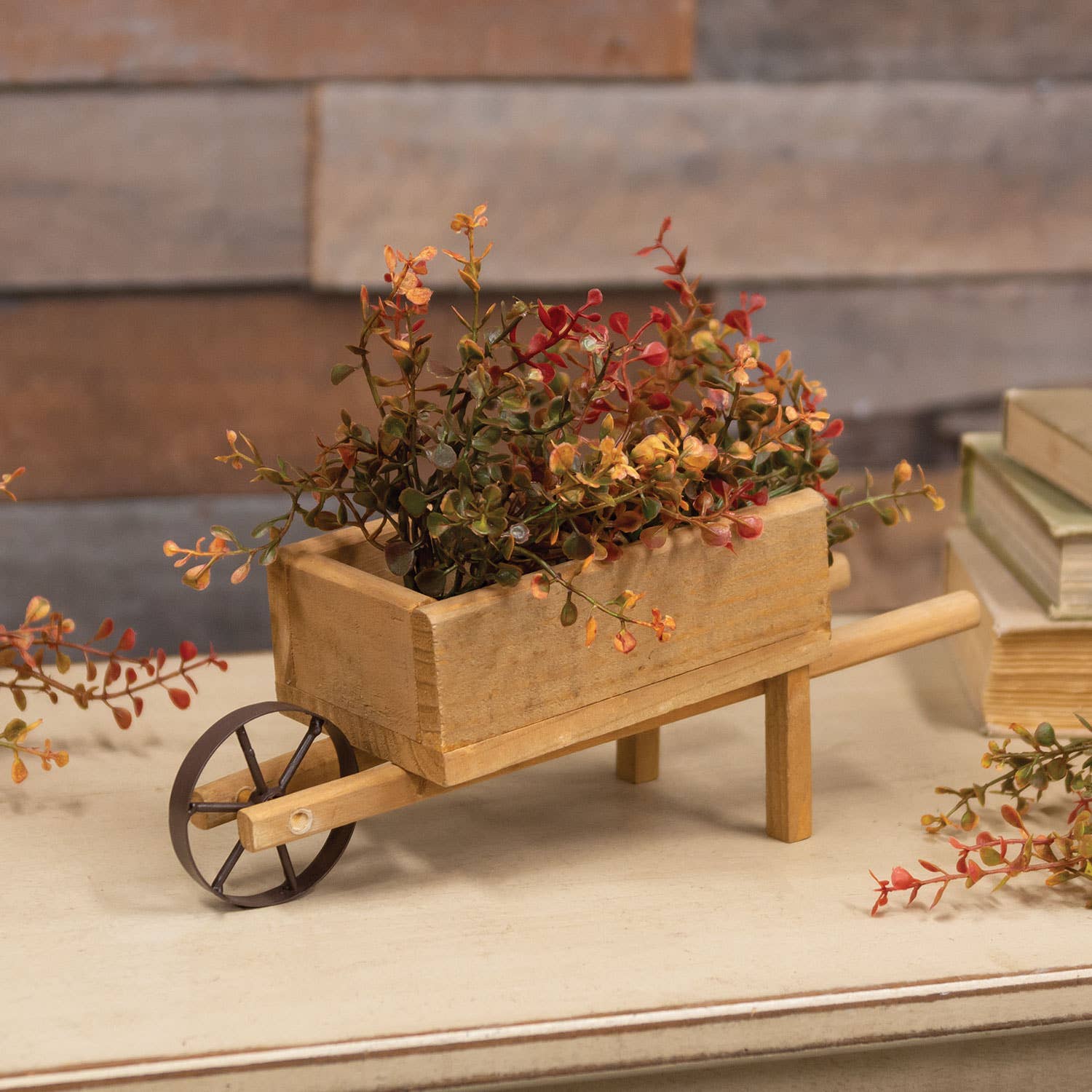 The Hearthside Collection – wholesale Decorative tabletop object – Distressed Wooden Wheelbarrow1