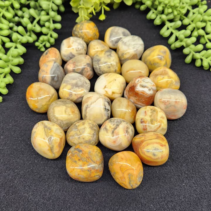 Yellow Crazy Lace Agate (1kg/2.2 lbs.)Tumbled Approx.30-35mm for wholesale by Meraki Gemstones