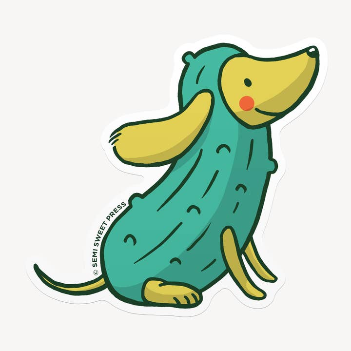 Autocollant en vinyle "Chien Cornichon Assis" pour la vente par Semi Sweet Press