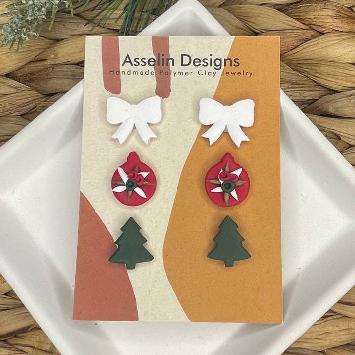 Christmas Stud Pack 3 för wholesale av Asselin Designs
