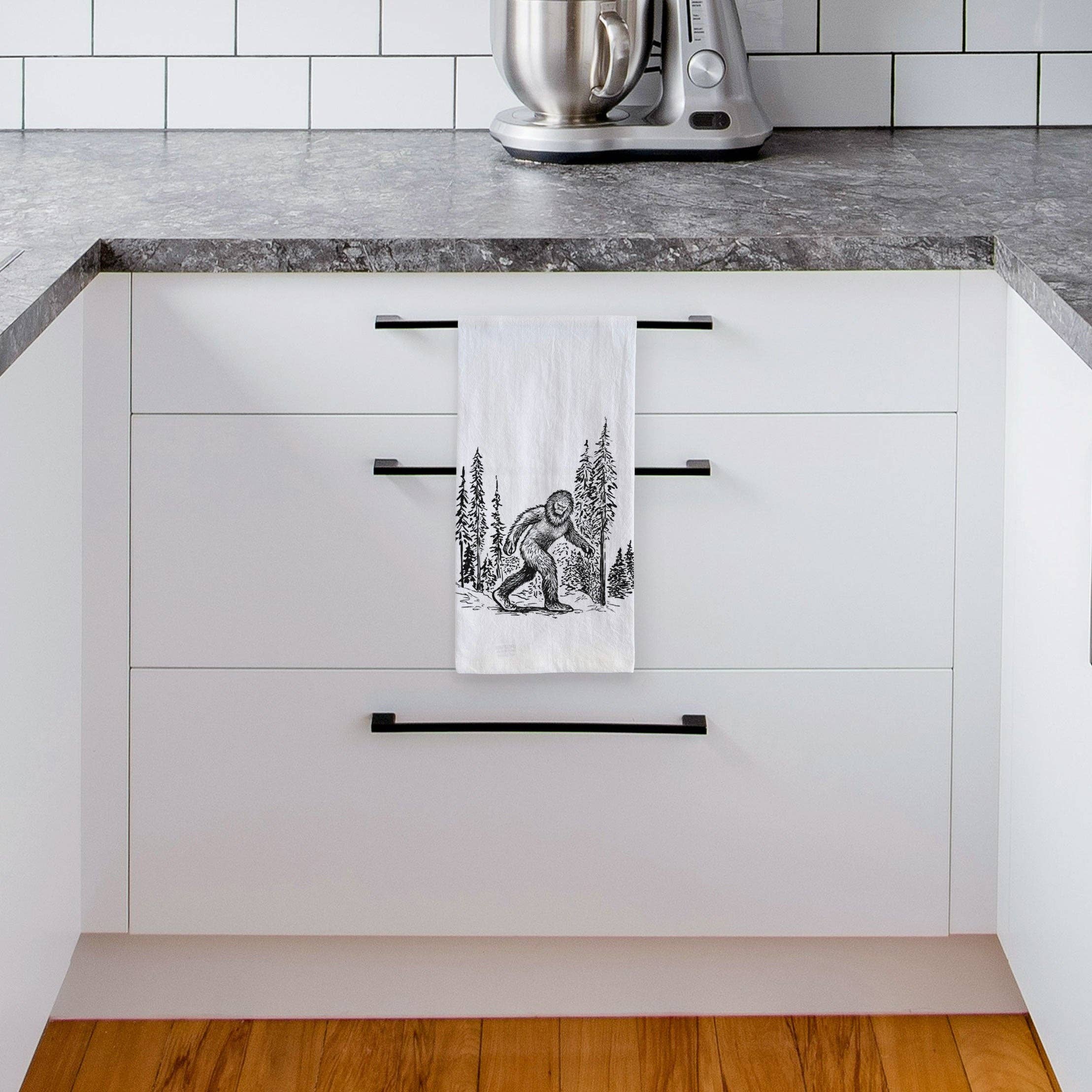 Because Tees - Wholesale Tea Towel - Bigfoot in the Woods Tea Towel3