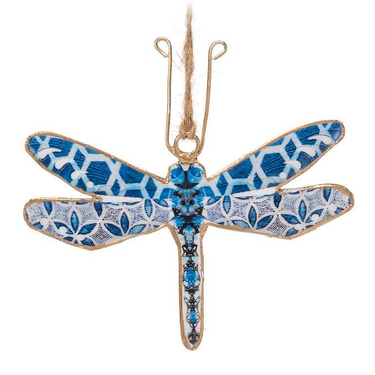 Abbott - Wholesale Ornament - Blauw/wit Dragonfly Ornament-3 assorted-4.5"H2