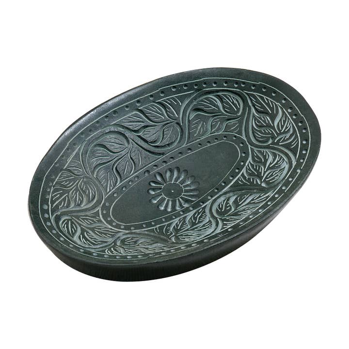 Large Oval Carved Soapdish - Soapstone for wholesale by Triloka