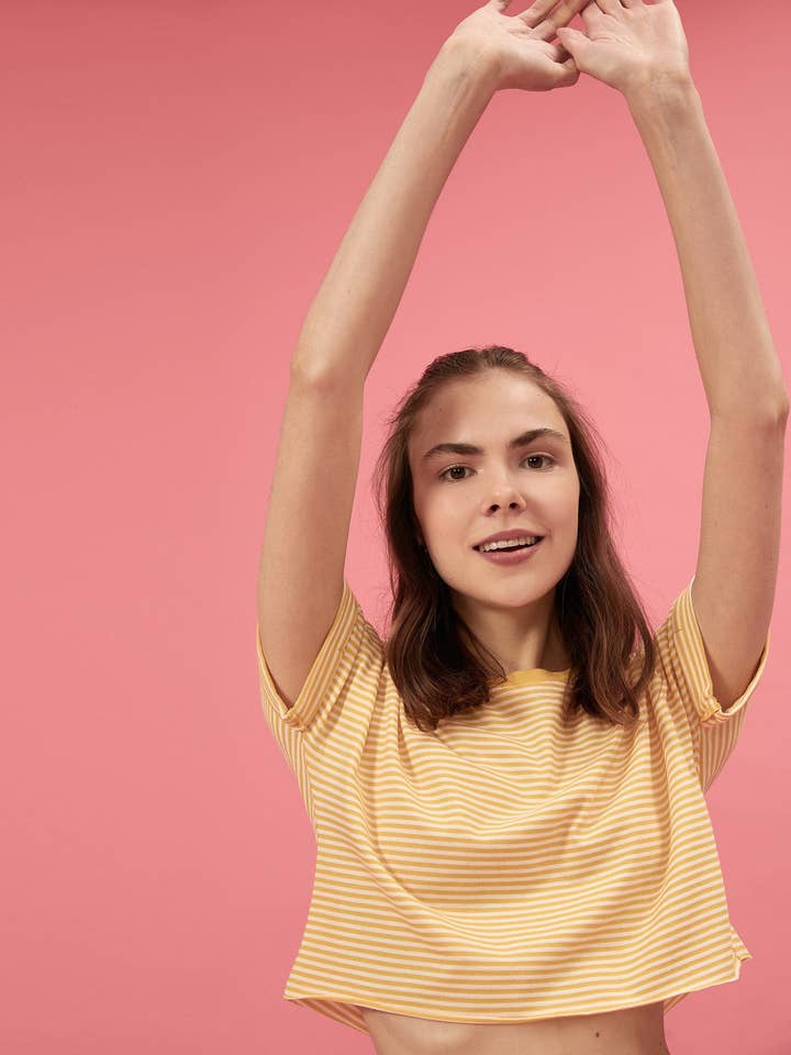Crop Striped T-Shirt in Yellow for wholesale by Usolo Outfitters