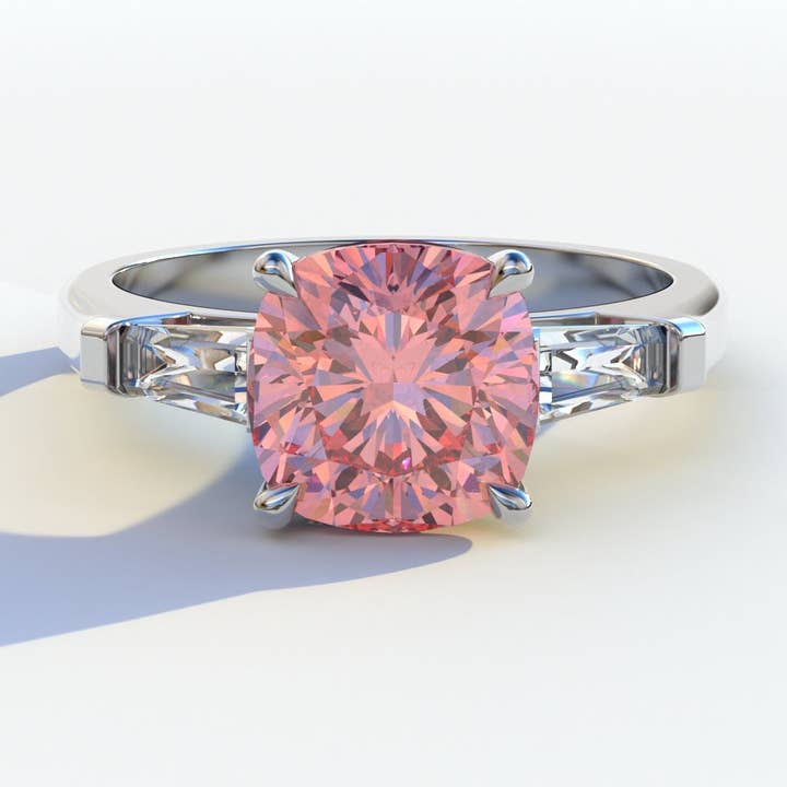 3 Sten 2,5 Ct Lyserød Pude & Baguette Skåret Laboratoriedyrket Diamantring - Scintillerende for engroshandel hos Mohana Jewels - Luxury