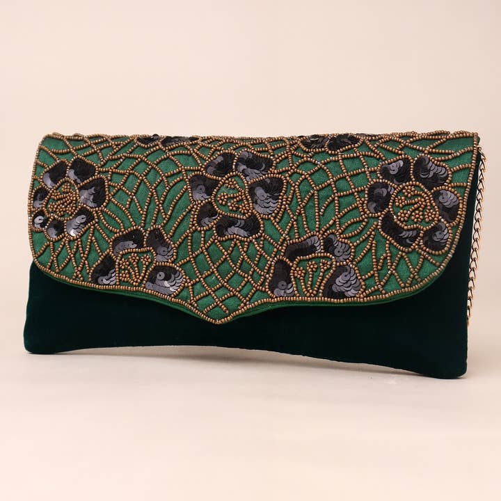 Multicolor Designer Bead & Cotton Clutch with Chain Strap for wholesale on Faire