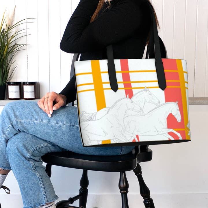 Minimalist Tartan Horses Vegan Leather Tote Bag Purse for wholesale by The Renaissance Rider