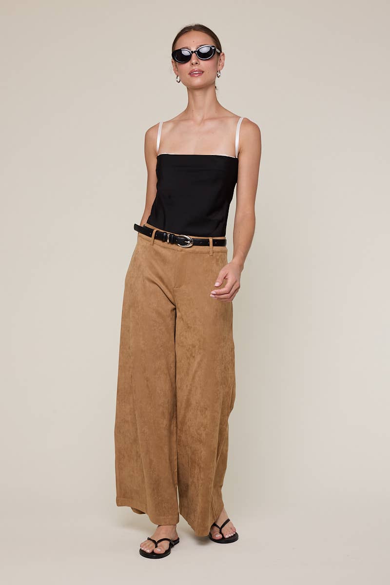 Sky to Moon - Vente Pantalon – femme - PANTALON ÉVASÉ LONG UNI EN DAIM À TAILLE MI-HAUTE13