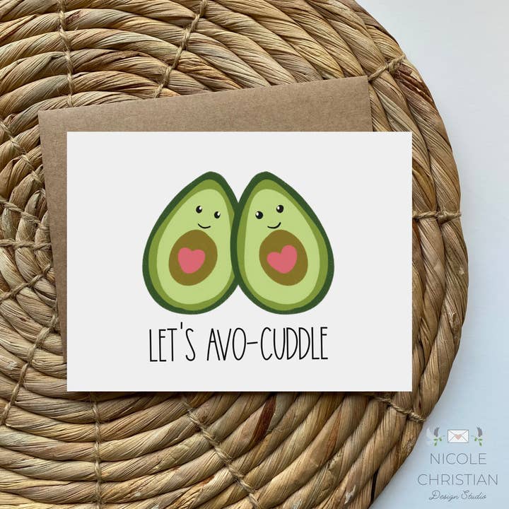 Lets Avo-cuddle Greeting Card - Valentines Friend Love for wholesale by Nicole Christian - Illustration