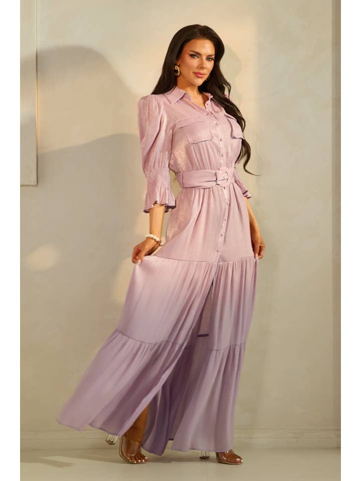 The Sang - Wholesale Dress - Women's - WAIST DETAIL HALF SLEEVED MAXI DRESS
