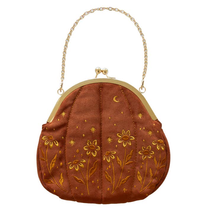 Embroidered Velvet Pumpkin Purse - Crossbody / Top Handle for wholesale by Ectogasm