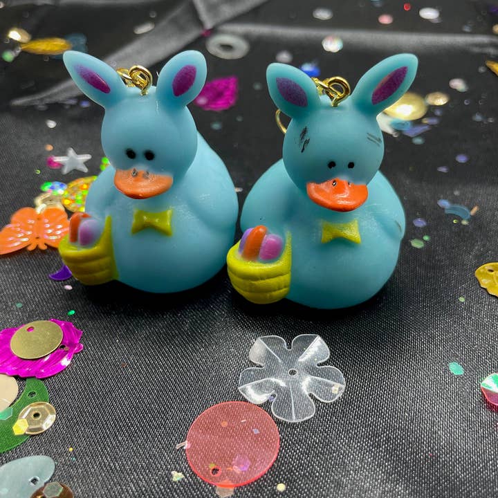 R59Creates - Wholesale Dangle earrings - Easter Themed Lil Rubber Ducky Earrings! In Yellow Bunny, Blue Bunny, Pink Bonnet, And Purple Egg W/ Gold, Silver Or Silver Drop Chain!9