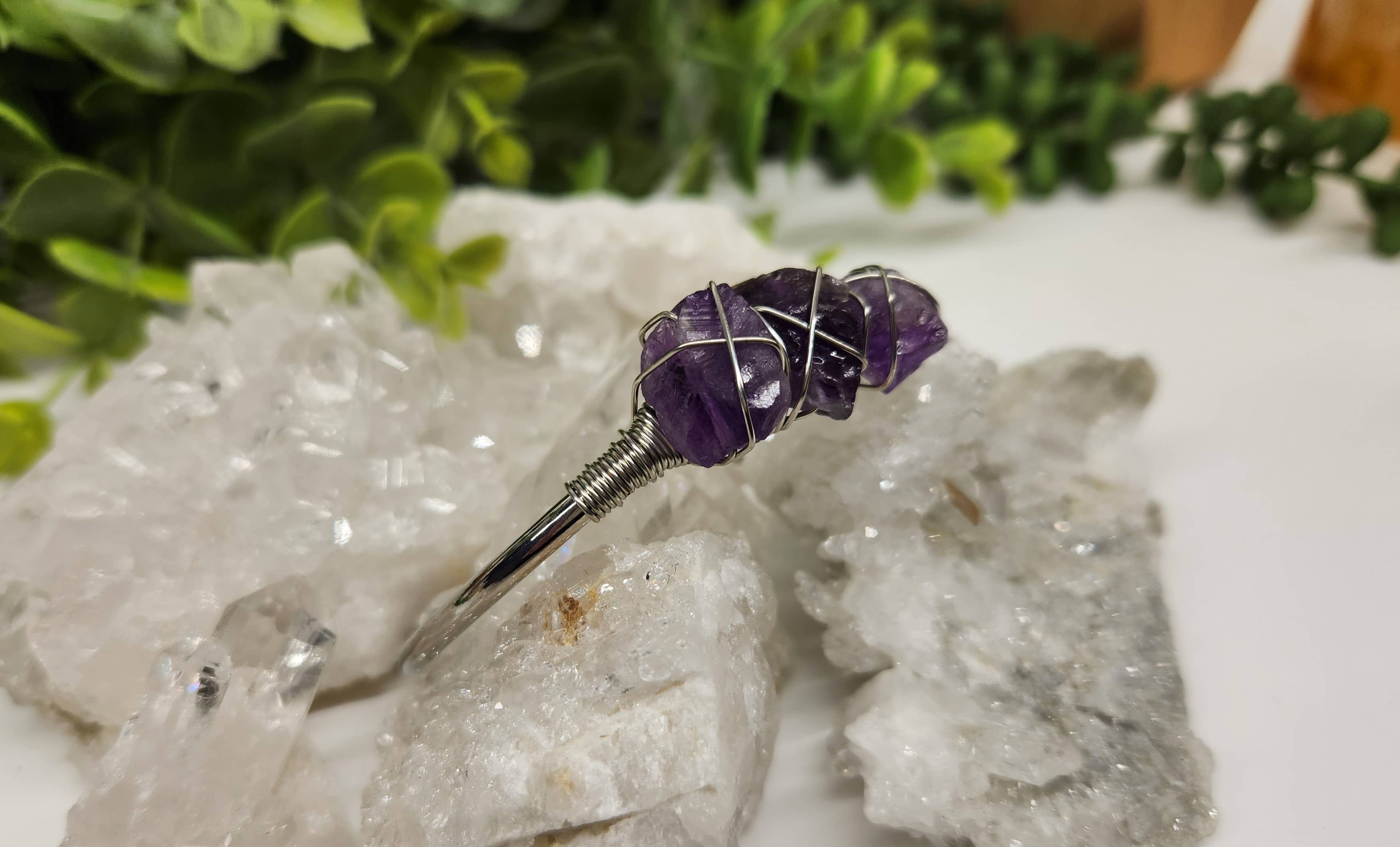 Meraki Gemstones - Wholesale Cuff Bracelet - Amethyst 3 Rough Gemstones Wire Wrapped Bangle Bracelet4