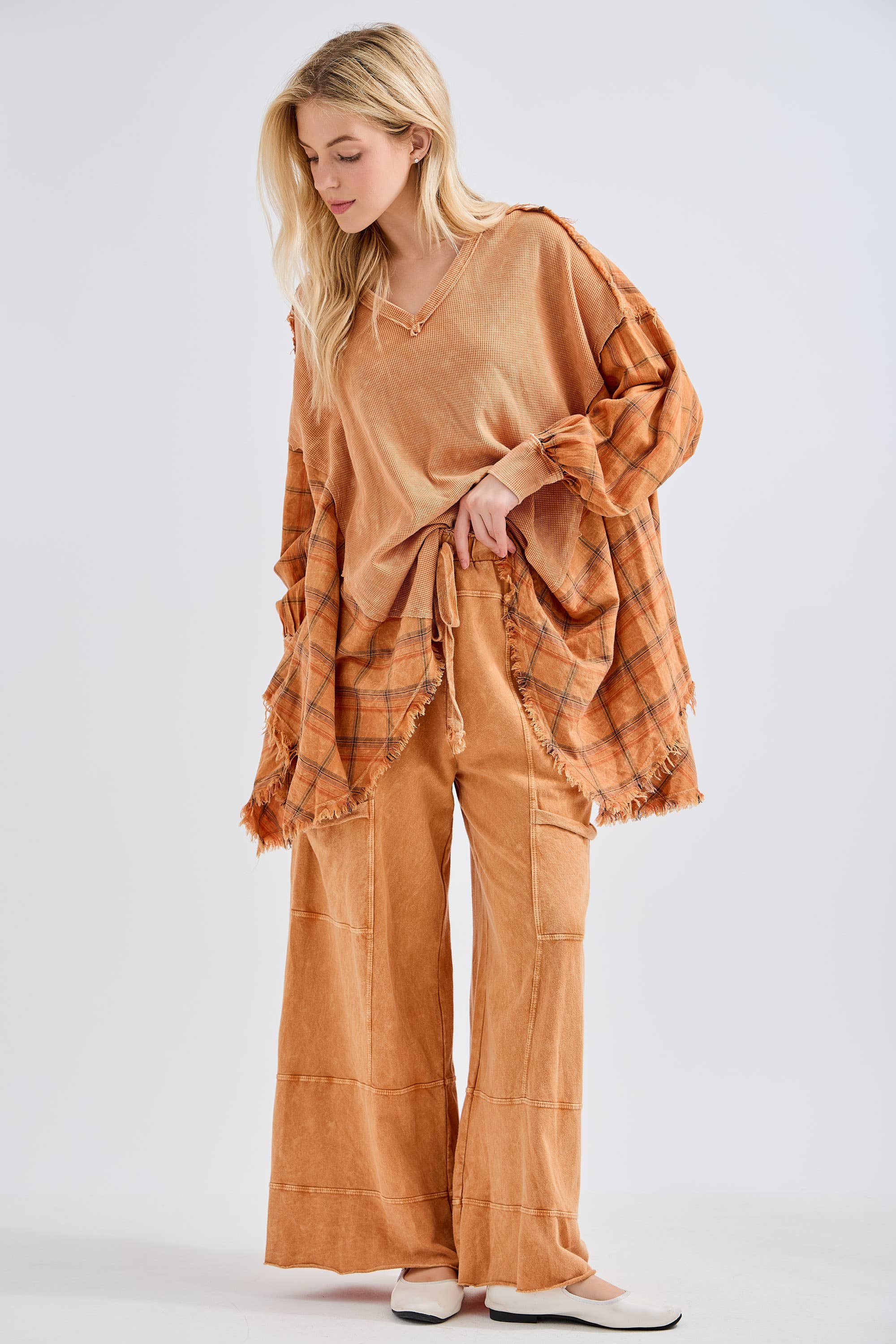 J.Her - Vente Tunique – femme - Top surdimensionné Boho avec flanelle à carreaux, taille HT414417