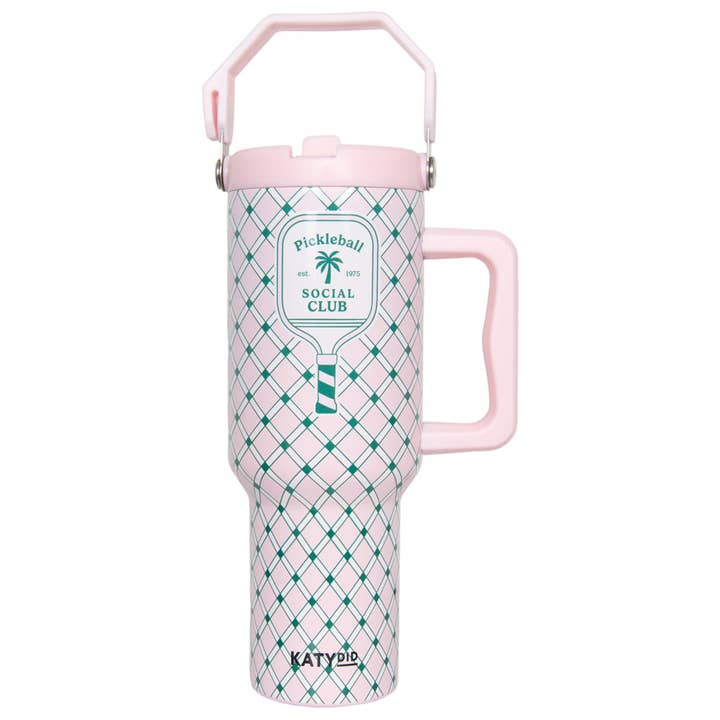 Light Pink Pickleball Social Club 38 Oz Tumbler with Handle for wholesale on Faire3