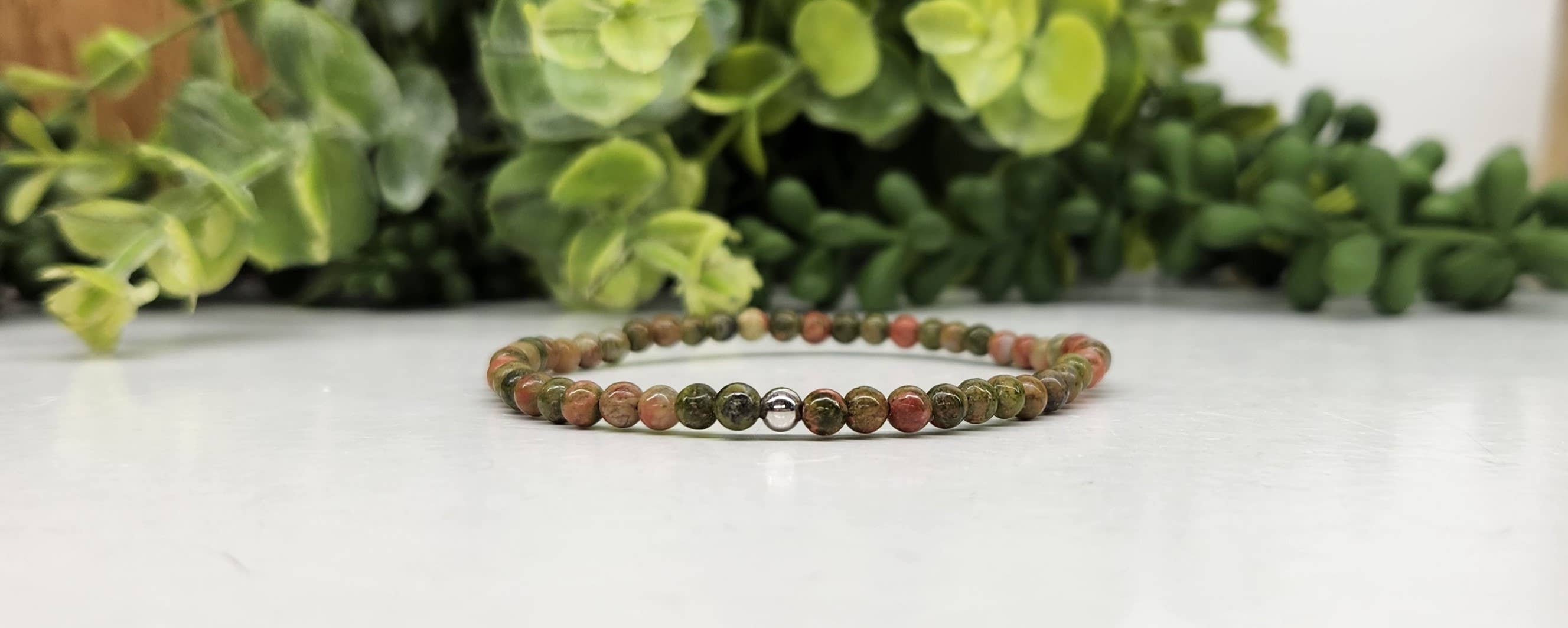 Meraki Gemstones - Wholesale Beaded Bracelet - Unakite Gemstone Stretchable Bracelet 4MM Beads -7.5" Long0