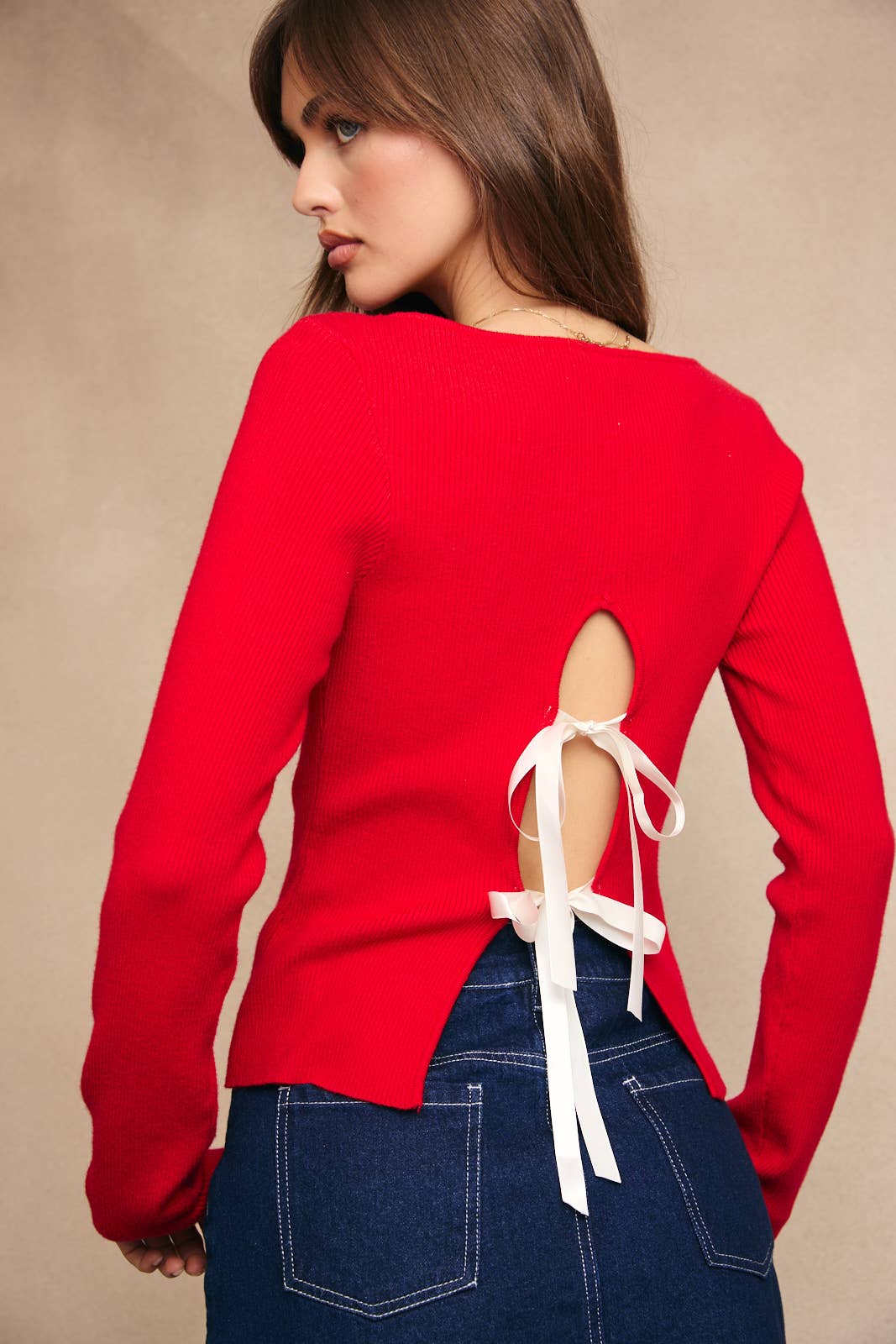 LE LIS - Wholesale Knit Sweater - Women's - BOAT NECK BOW BACK DETAIL SWEATER TOP12