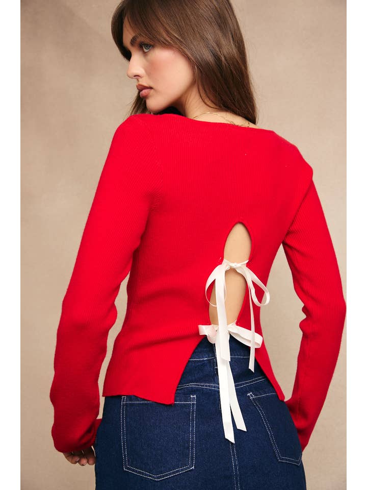 LE LIS - Wholesale Knit Sweater - Women's - BOAT NECK BOW BACK DETAIL SWEATER TOP19