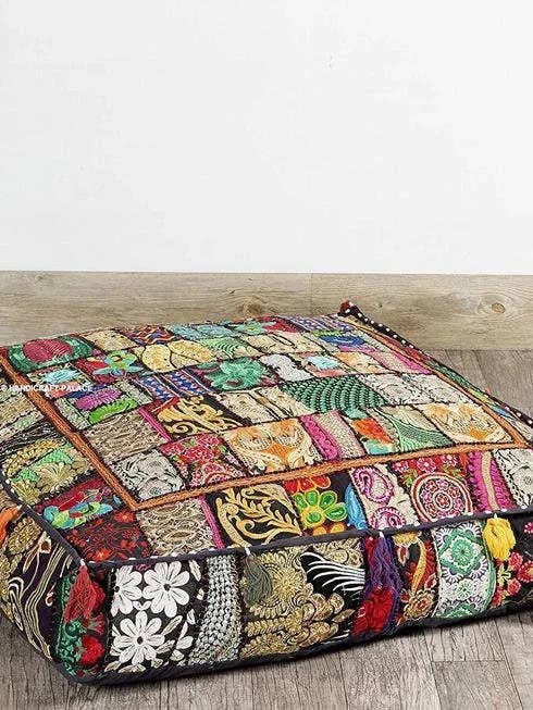 Bohemian Floor Cushions Decorative Cushion Cover Sari for wholesale by GYPSY STUDIO