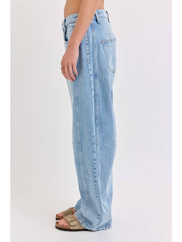 Light Denim 19641BR-LT-Mid Waisted Five Pocket Barrel Jeans for wholesale on Faire1