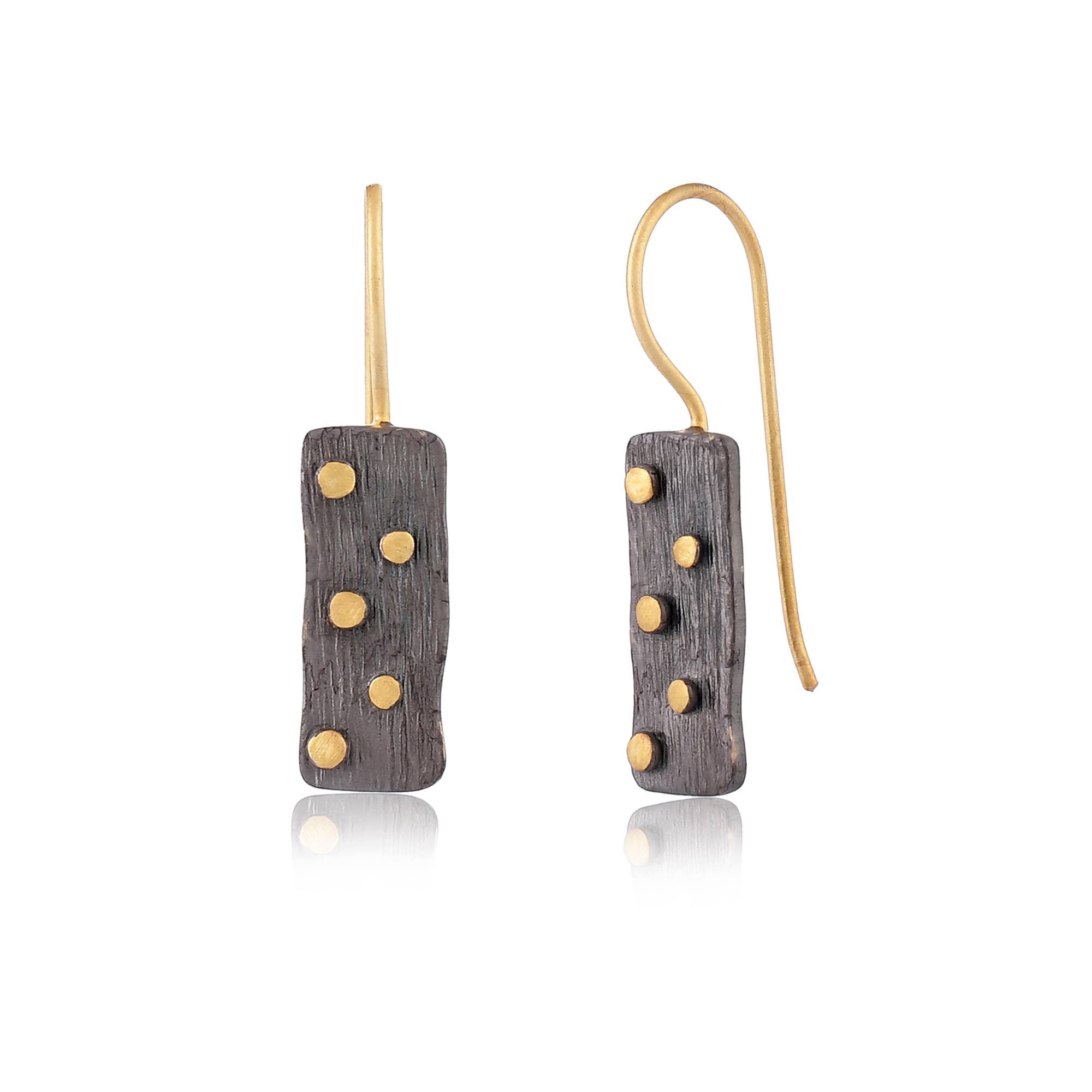 Manjusha Jewels - Wholesale Multi-Stone Ring - Two Tone Textured Rectangular Dot Earrings0