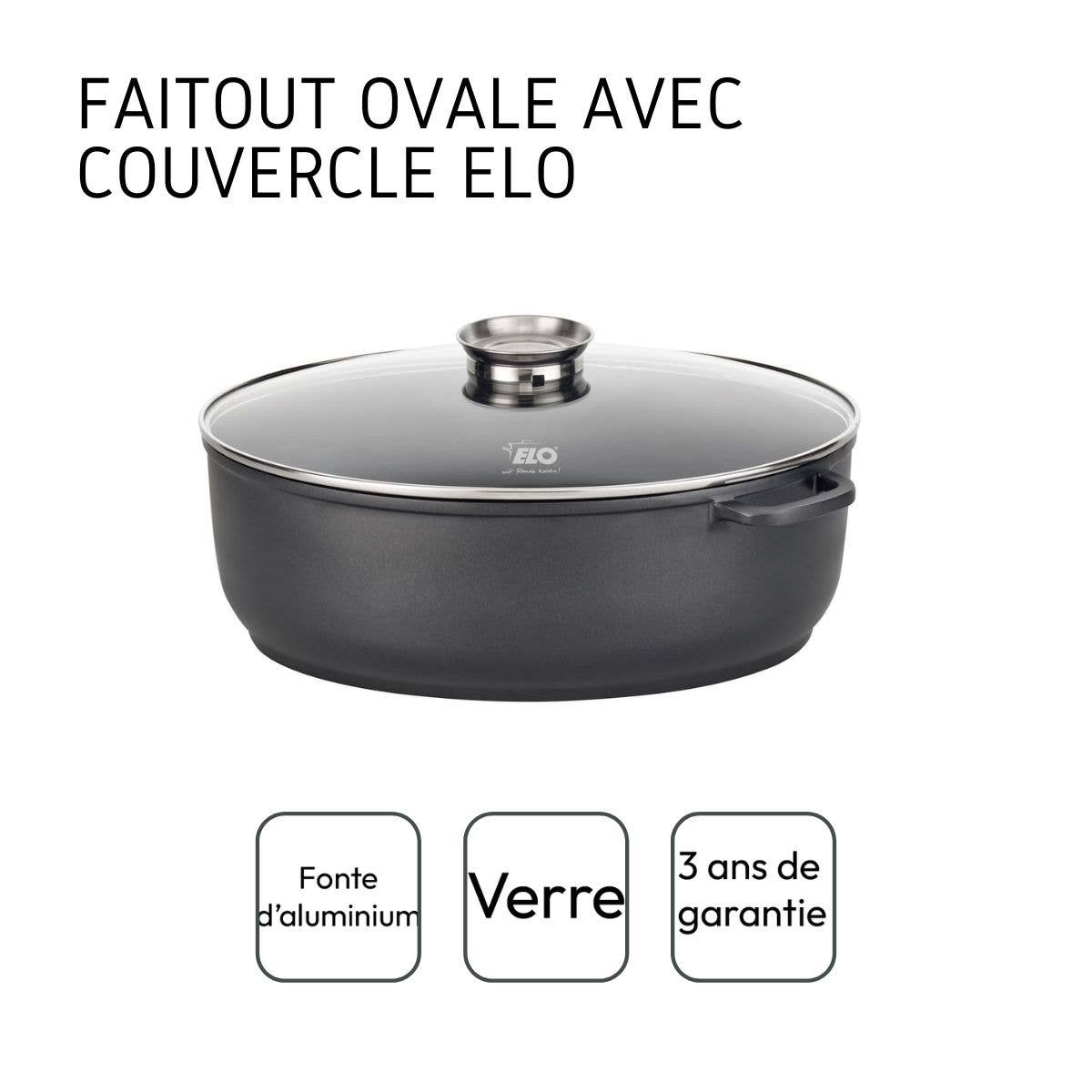 Elo - Wholesale Cooking Pot - Elo Cast Aluminum Oval Casserole with Lid 38x25 cm6