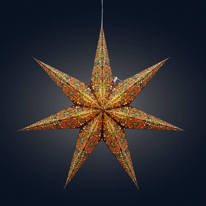 Artschatz LLC - Wholesale Paper Lantern/Lamp - Cathedral ~7 P, 24", Brown/Green Paper Star Lantern Light