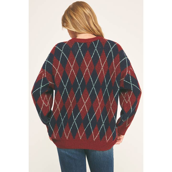 Winslow Collection - Wholesale Knit Sweater - Women's - CHECKERED CREW NECK LONG SLEEVE PULLOVER SWEATER (Copy)6