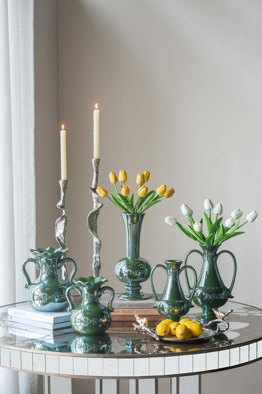 A&B Home Group Inc. - Wholesale Vase - D6x14" Rounded Vase w/ Pedestal Base Green Electroplating3