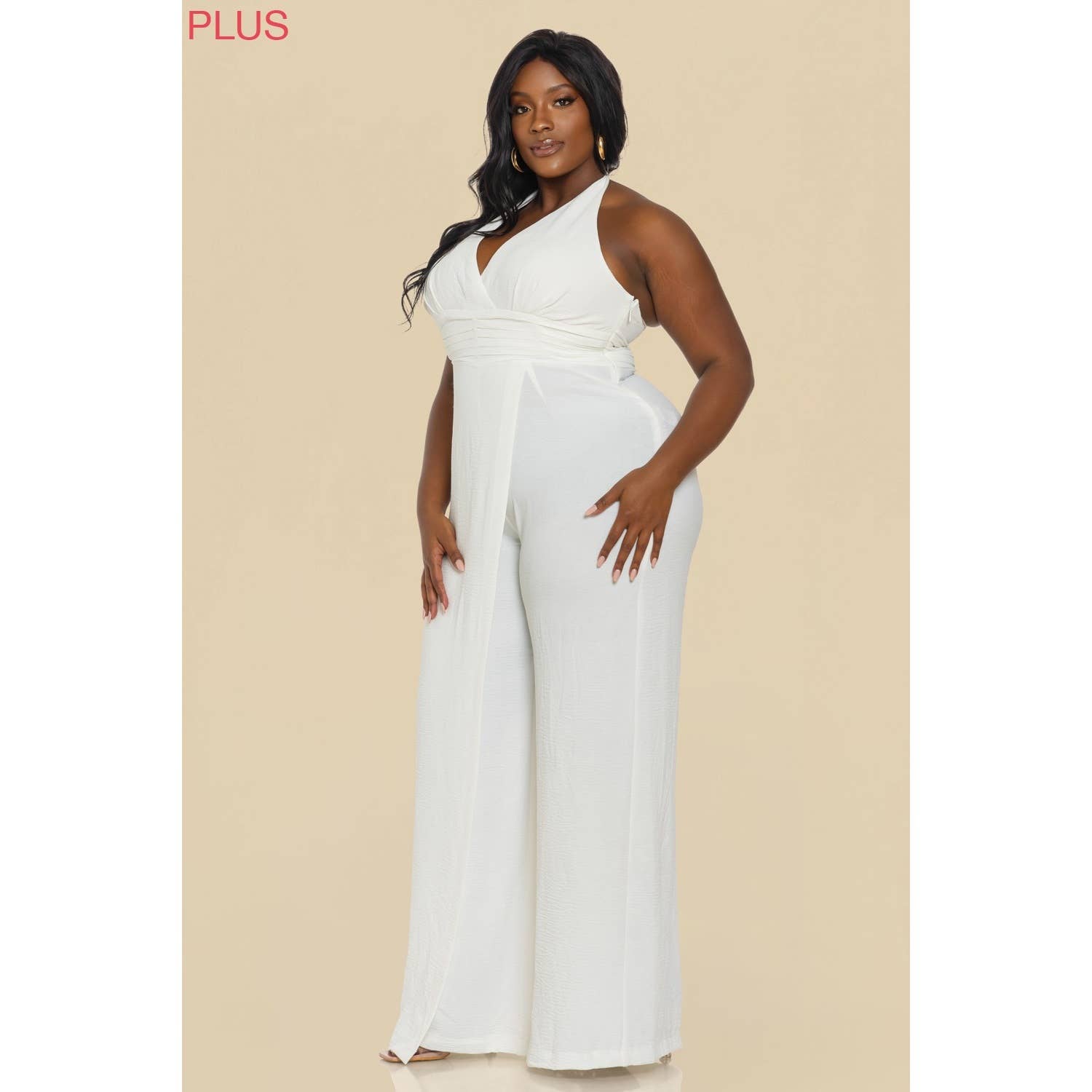 The Sang - Wholesale Jumpsuit - Women's - PLUS SOLID HALTER GATHERED JUMPSUIT3