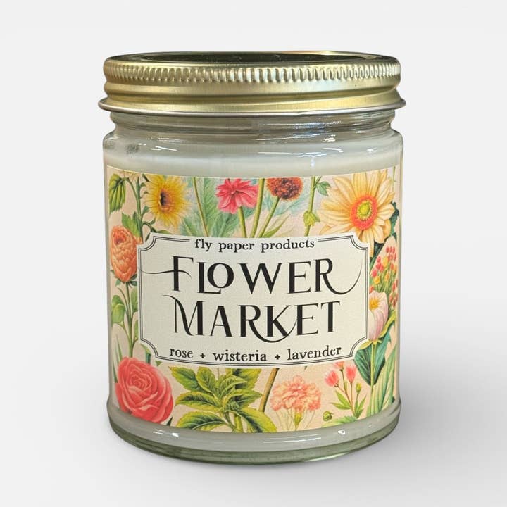 Blomstermarked 9oz sojalys - rose + blåregn + lavendel for engroshandel hos Fly Paper Products