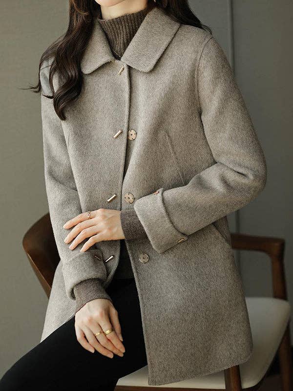 VividLux - Wholesale Coat - Women's - Long Sleeves Loose Buttoned Pockets Solid Color Lapel Woolen Coat1
