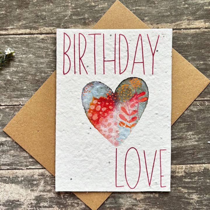 Plantable Seed Paper Birthday Love Card, Blank Inside for wholesale by Erika's Whimsical Art