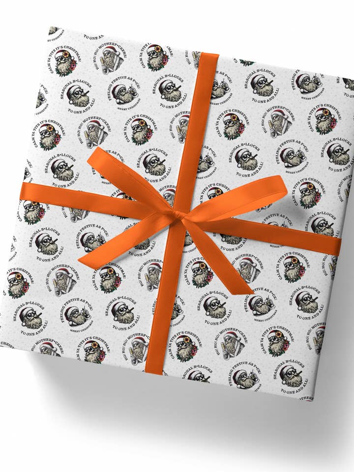 Funny Sunglass Santa Christmas Gift Wrap (Folded Sheet) for wholesale by Sweary Card Lady