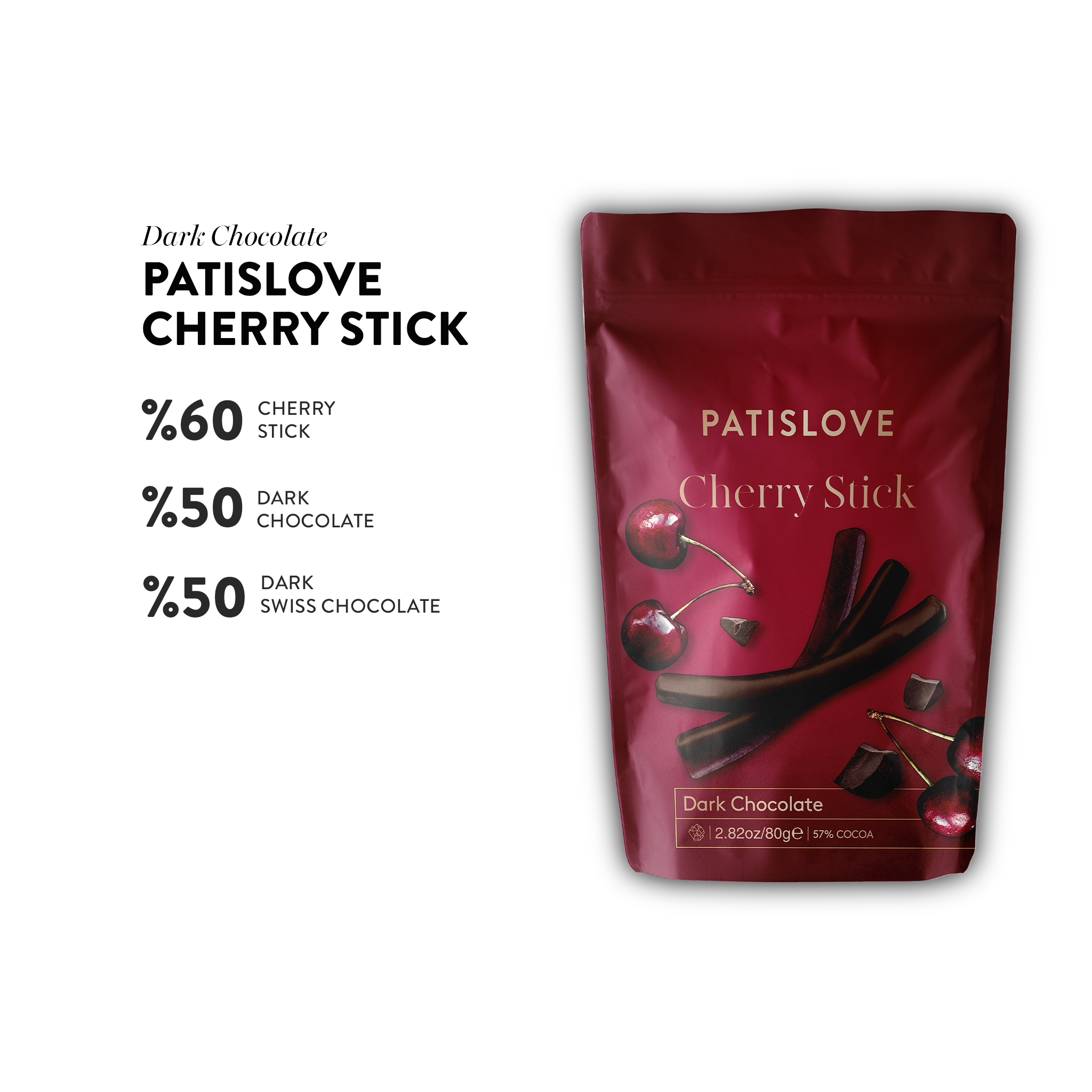 Patislove - Wholesale Chocolate Covered Sweets - Cherry Stick Dark Chocolate, 80G1