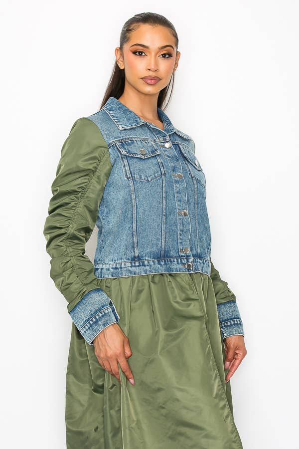 Shop Michella – Casaco de ganga - Mulher por atacado – JAQUETA DE CONTRASTE DENIM BOMBER5