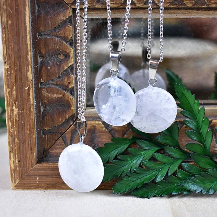 Round Clear Quartz Necklace for wholesale by Ewelina Pas Jewelry