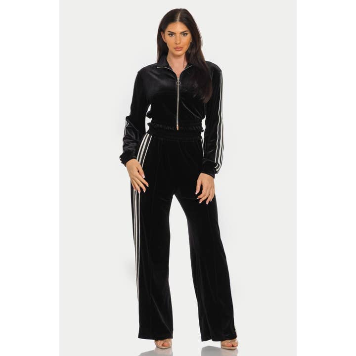 Velvet Zip Up Side Stripes Jacket Top Pants Set and other Purchase Wholesale side zip jacket. Free Returns & Net 60 Terms on Faire trending on Faire.