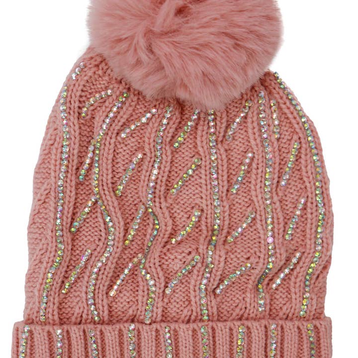 ASSORTED AB Color Bling Chunky Knitted Fleece Lined Beanie for wholesale on Faire10