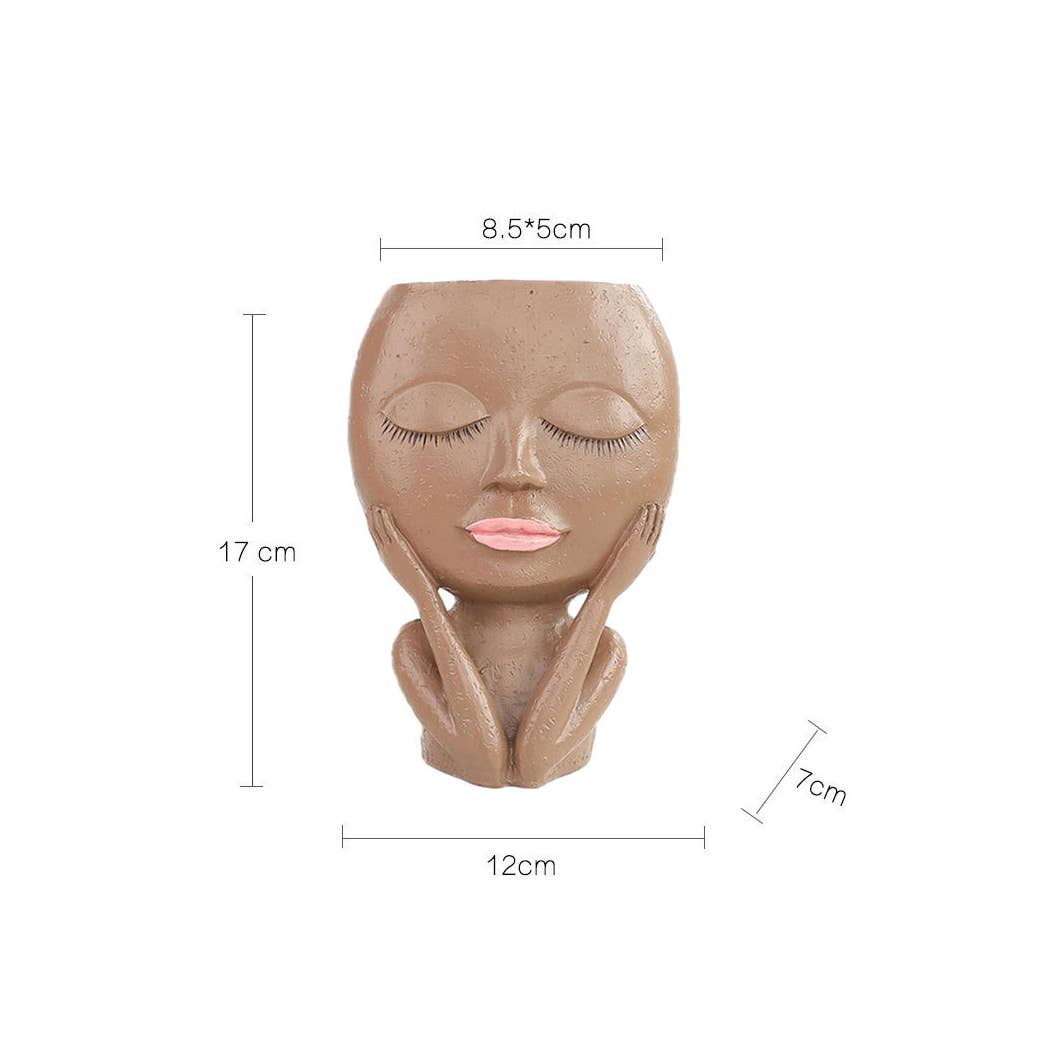 Ailly's garden - Wholesale Plant Pot - Blushing Face Planter Resin with Drainage Hole Closed Eyes7