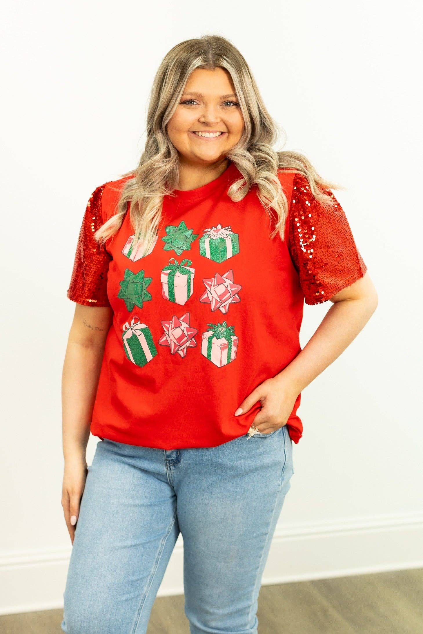 Christmas Presents on Princess Top, Red for wholesale on Faire5