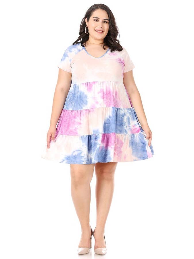 VIBE Apparel Co - Wholesale Dress - Women's - Plus Tie Dye Raglan Sleeve Babydoll Dress