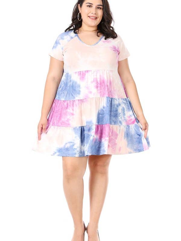 Vestido babydoll de manga raglán Tie Dye Plus para venta al por mayor de VIBE Apparel Co