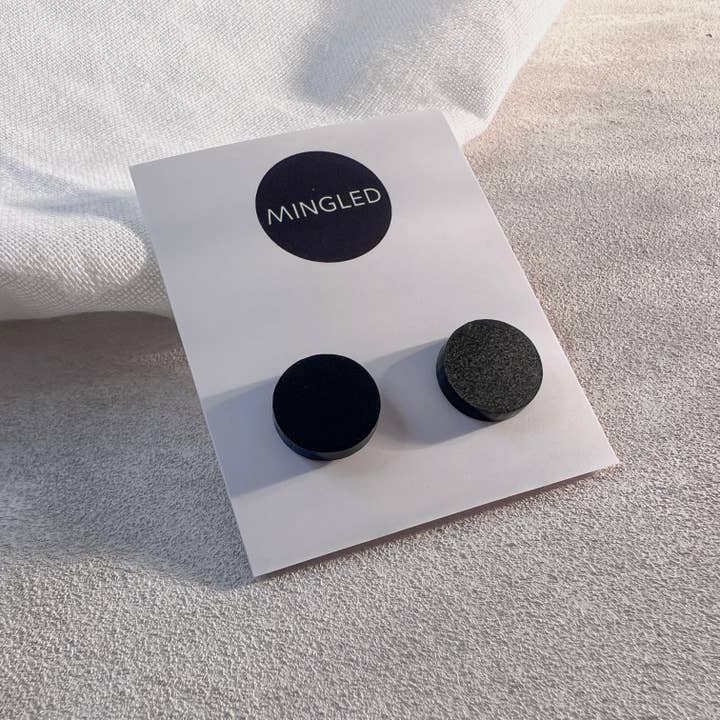 Mingled - Wholesale Stud/Post Earrings - Matte Black Round Stud Earrings - 15mm