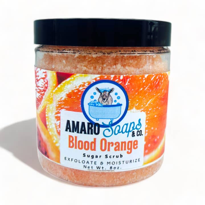 Blood Orange Sugar Scrub for wholesale by Amaro Soaps & Co.