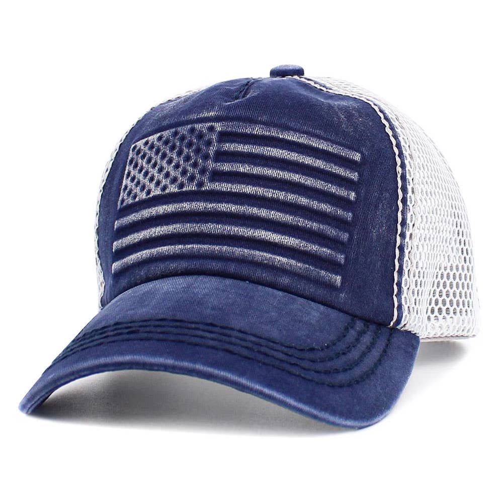 Sensibling Corp. - Wholesale Trucker Hat - Unisex - American USA Flag Patch Pointed Mesh Back Trucker Hat1