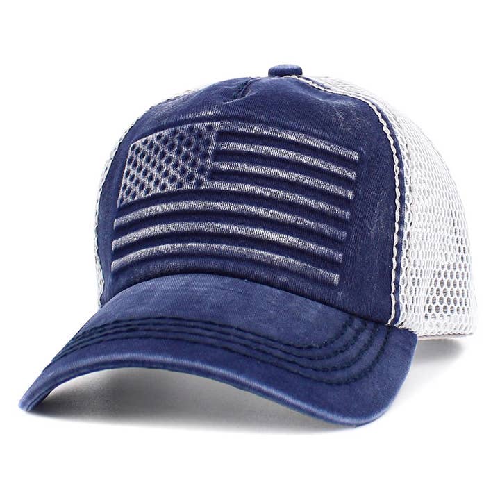 Sensibling Corp. - Wholesale Trucker Hat - Unisex - American USA Flag Patch Pointed Mesh Back Trucker Hat1