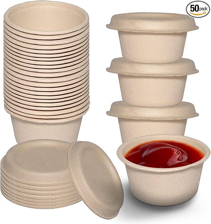 EcoQuality – wholesale Food storage container – EcoQuality 2oz Compostable Souffle Portion Cups with Fiber Lids6