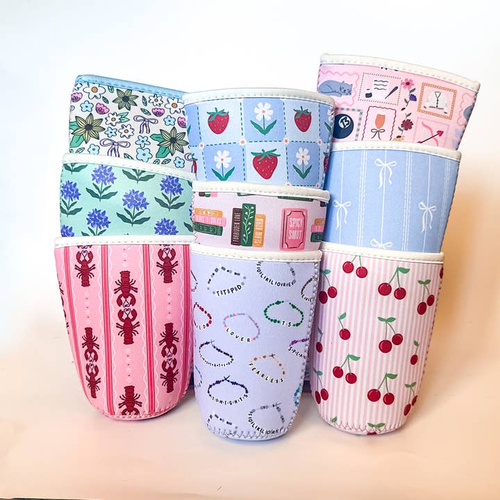 Oak Shore Collective LLC - Wholesale Drink Huggers & Koozies - Nantucket Spring Hydrangeas | Iced Coffee Sleeve
